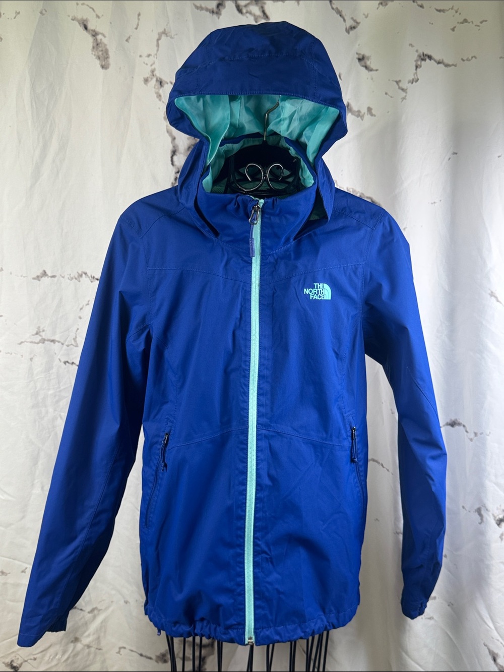 The North Face Hooded Jacket Royal Blue Aqua Trim Lightweight Rain Windbreaker